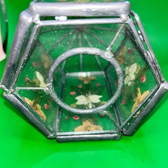 Vintage Glass Pressed Flowers Bird Cage Votive Candle Holder - Picture 7 of 7